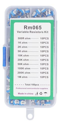 Resistor Variável 100 Unidades, 10 Valores, 500r A 1m, Rm065
