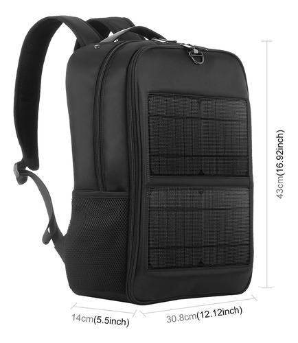 Mochila Solar: Painel De 14w, Usb Duplo, Grande Capacidade