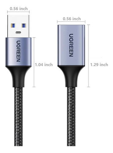Cable De Extensión Usb Ugreen Usb 3.0 Trenzado De Nailon 1 Gris Oscuro
