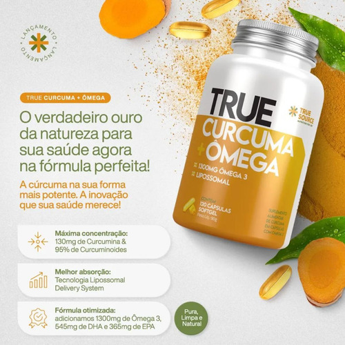 True Cúrcuma + Ômega Lipossomal 120 Cápsulas True Source