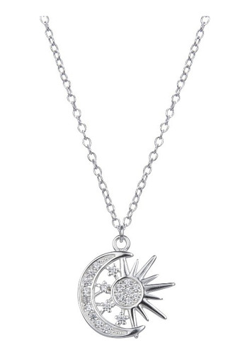 Cadena Dije Plata 925 Sol Y Luna Zircon Cubic Regalo Mujer