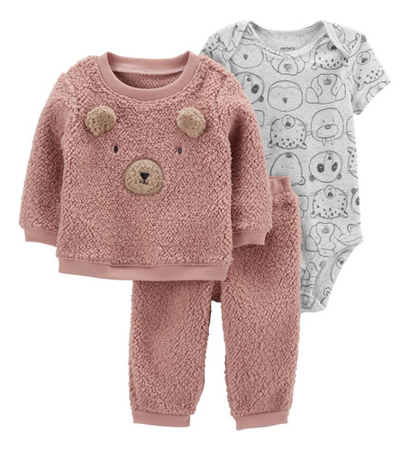 Set 3 Pc Pantalon Y Buzo Sherpa Orejitas Y Body Oso Carters 