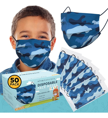 Máscara Facial De Camuflaje Azul Niños (50 Envueltos ...