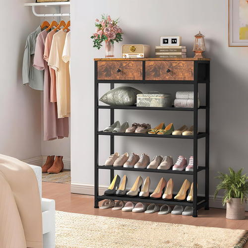 Zapatero Usikey Organizador De Zapatos 5 Niveles 2 Cajones Marrón (rustic Brown)