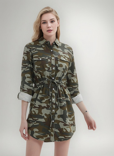 Vestido Tipo Camisa De Mezclilla Con Manga Larga Para Mujer,