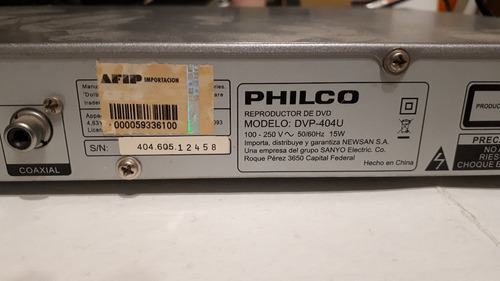 Reproductor Dvd Philco Modelo Dvp-404u