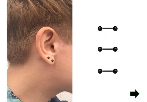 4 Piercing Aros Plateados Y Negros Barbell Barritas Joyeria Color Negro