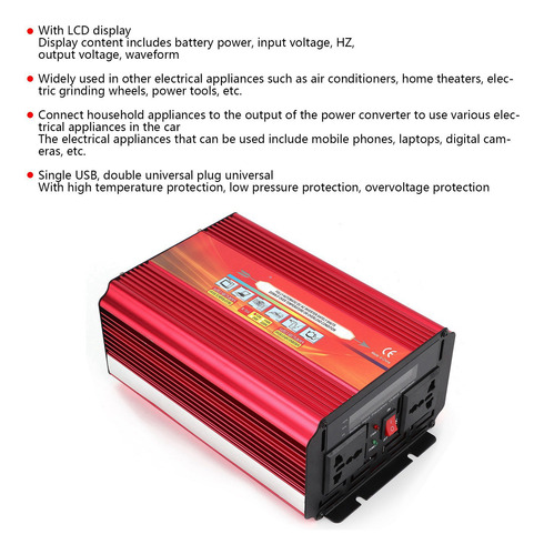 Lcd 2000w Power Inverter High Power 2 Universal Sockets Dual