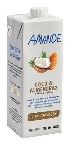 Imagen 1 de 5 de Leche De Almendras Y Coco Amande X 1 Lt Sin Azúcar Vegana