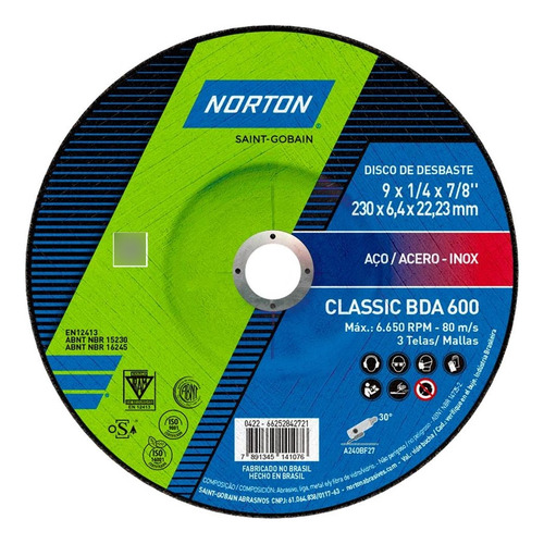 Disco Desbaste Norton 9x1/4 X 7/8 Da600  66252842721