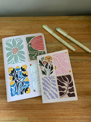 Kit Cuadernos X2 A5 A6 Abrochado Flores Dia Del Amigo Regalo Crema