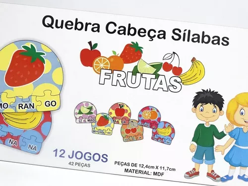 Quebra-Cabeça Silábico Frutas - Jogo para Alfabetização em Madeira