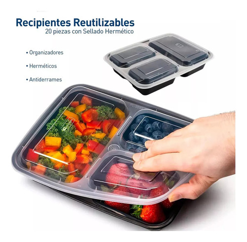 Contenedores Recipientes Reutilizables Para Alimentos 20 Pzs
