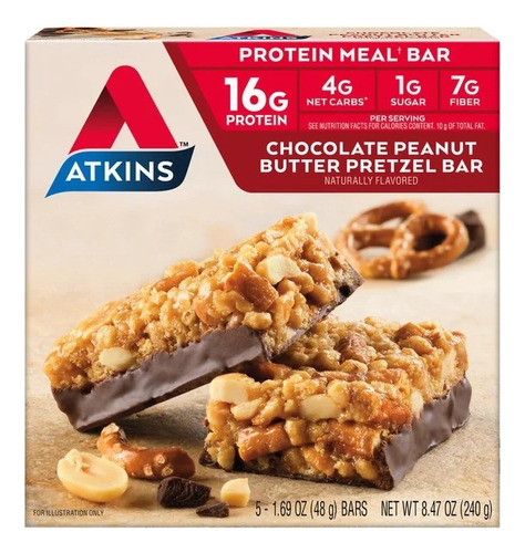 Atkins Chocolate Peanut Butter Pretzel Bar, 1.7oz, 5-pack 