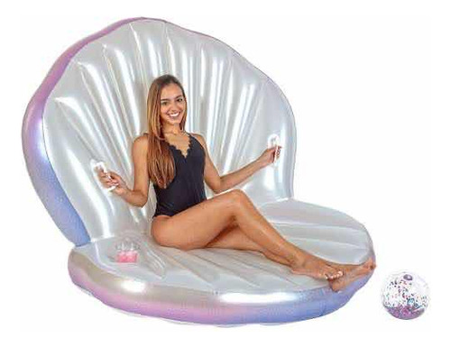 Ostra Gigante Infable Para Albercas Con Pelota De Perla Color Blanco