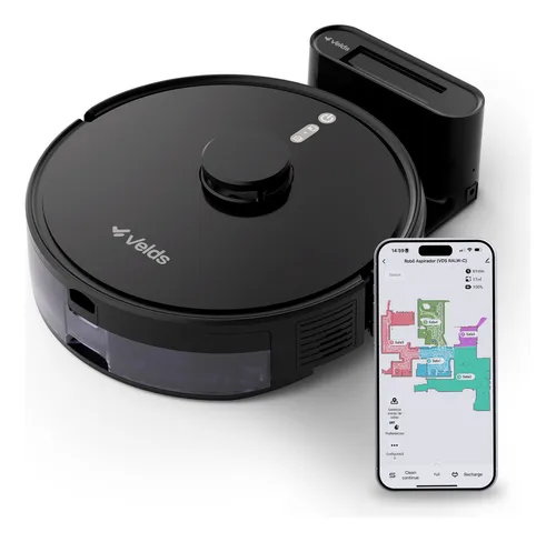 Robô Aspirador De Pó Velds 3 Em 1 Varre Aspira E Passa Pano Com Mapeamento Via App E Sensor Antiqueda, Preto 127/220v