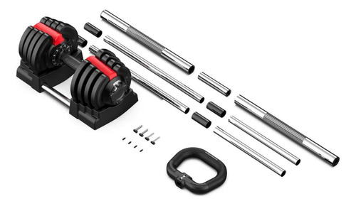 Set Entrenamiento 19 Kg Ajustable 3 En 1 Barra Mancuerna