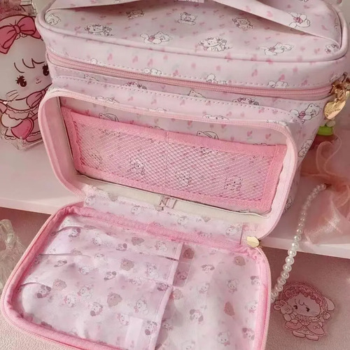 Large Capacity Cute Animal Print Square Makeup Bag Pink