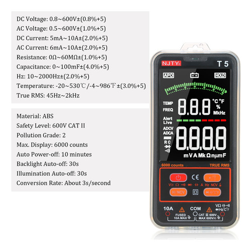 Testador De Tensão De Voltímetro Digital 6000 T5 Njty 3 8