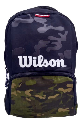 Mochila Wilson Juvenil Camuflaje Negro Verde Casual Diseño De La Tela Liso