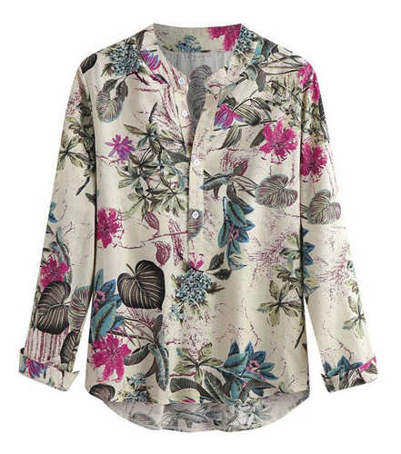 Blusa F Para Mujer, A La Moda, Holgada, Con Estampado Floral