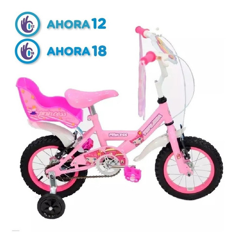 Bicicleta Top Mega R12 Princess Bmx Nena Niña Rosa Full Fas!