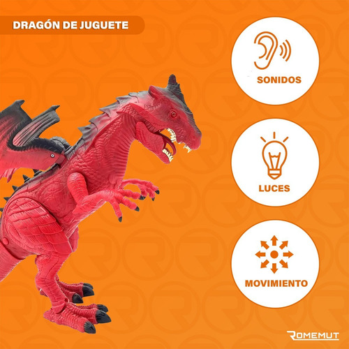 Imagen 6 de 7 de Dinosaurio De Juguete Dragon Luz Sonido Camina Ruge Grande