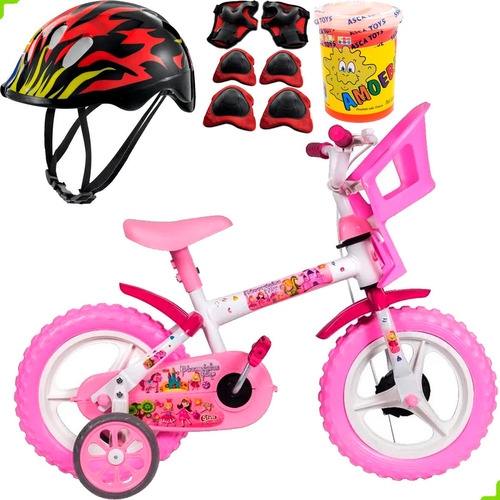Bicicleta Aro 12 Infantil Princesinhas Tambor Kit Proteção Cor Preto
