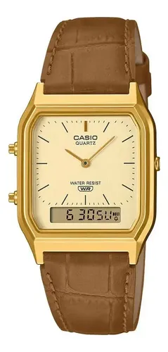 Relógio vintage Casio AQ-230EGL-9a Local Barrio Belgrano em marrom dourado