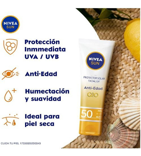 Protector Solar Facial Nivea Sun Anti Edad Q10 Fps50+ 50 Ml