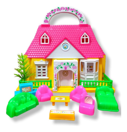 Casita De Muñecas En Caja Con Muebles Juguete Niños Color Multicolor