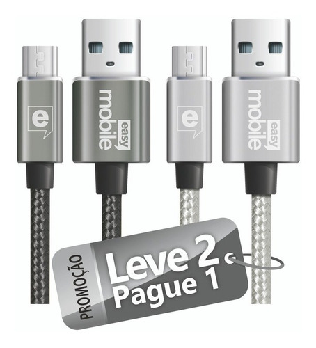 Cabo Premium Micro Usb Easy Mobile Leve 2 Pague 1 Cor Grafite-prata