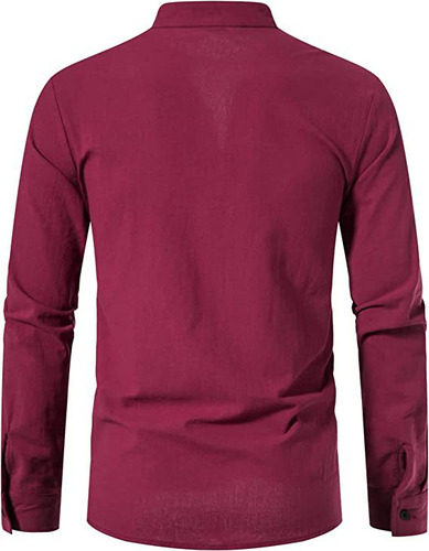 Camisa Cuello Mao Hombre Casual Manga Larga Estilo Escocesas