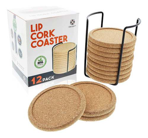 Cork Coasters Con Labio Para Bebidas Absorbentes | 12 Cola 4