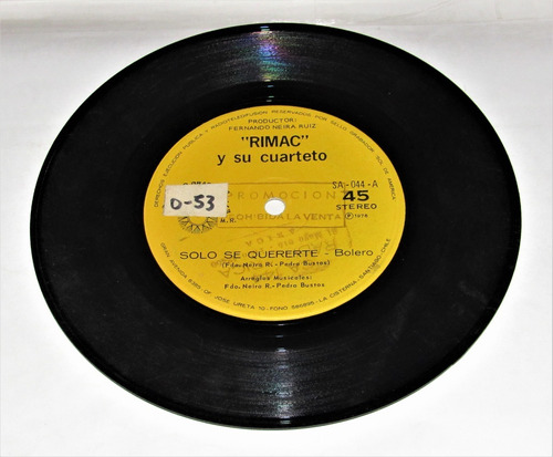 Vinilo Single Rímac Y Su Cuarteto Solo Se Quererte