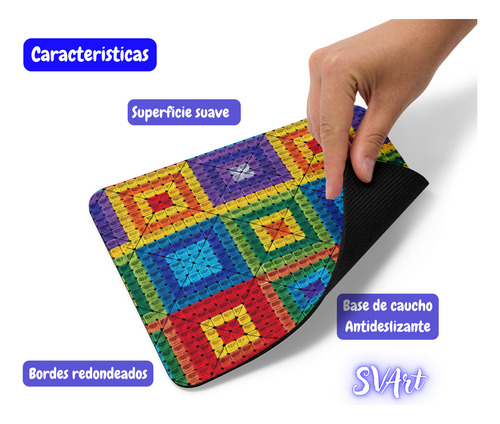 Mouse Pad Svart Diseño Estilo Tejido Colores Arcoiris Md2