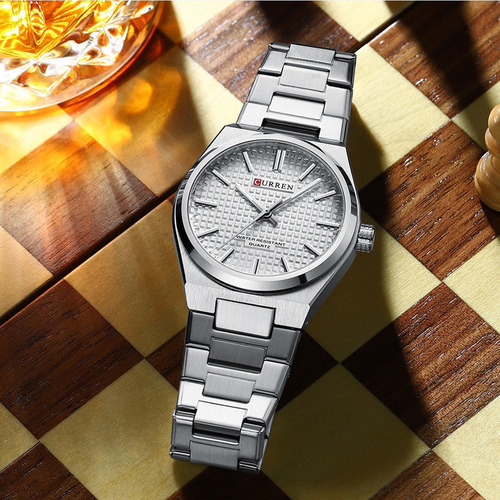 Reloj De Cuarzo Inoxidable Curren 8439 Resistente Al Agua Fondo Plateado