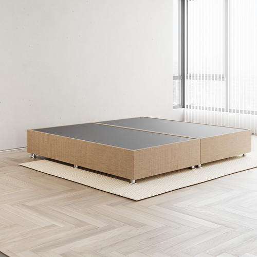 Base Cama Box De Madera Con Tapiz King Size Super Precio Color Lino Arena