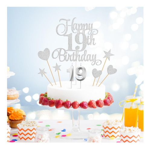 Decoraciones De Pastel De Cumpleaños Número 19, Velas De 19,