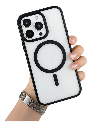 Funda Para Iphone 15 Con Magsafe Transparente Con Color Negro Lisa