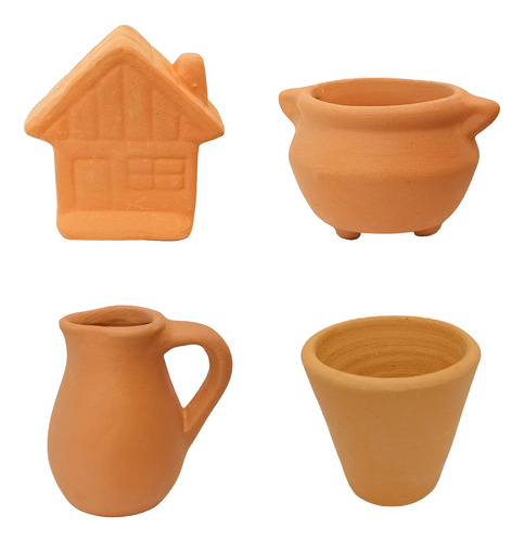 Kit 4 Enfeites Mini Vasinhos De Barro Festa Decoração Jardim