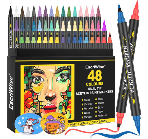 Set De Marcadores De Acrílico Doble Punta, 48 Colores