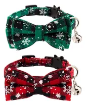 Comprar Luter Paquete De 2 Collares De Gato De Navidad A Cuadros, Lazos Para Gatos Desmontables Con Lazo Y Campanas, Collares Ajustables Para Gatos, Suministros Para Gatos Y Cachorros (rojo, Verde)