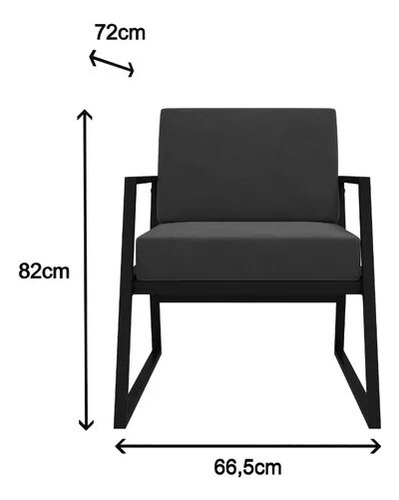 Set Com 4 Cadeiras Poltrona Estilo Industrial Estofado Suede Cor Cinza Estrutura Em Ferro Preto