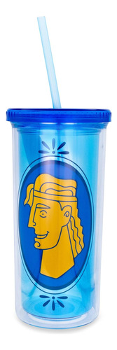 Vaso Viaje Plastico Doble Pared Tapa Pajita Taza Fria Alta