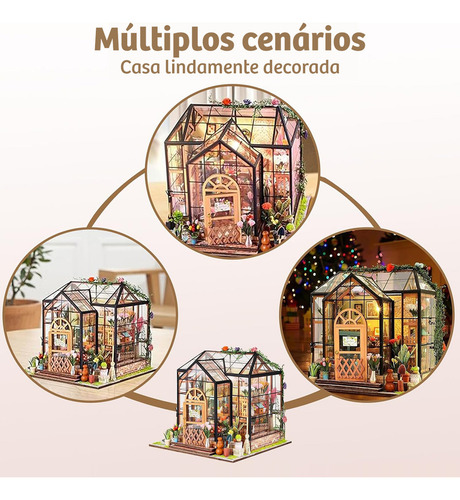 Camewin Kit De Casa Minúscula DIY Sala De Flores, Com Luz LED E Tampa De Acrílico, Presentes Para Familiares E Amigos