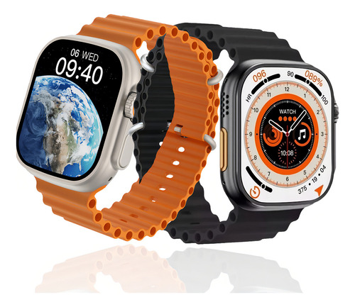 Smartwatch Microwear Ultra 9 Plus série 9 caixa 2.2`` caixa 49mm preto e pulseira azul, prata e pulseira laranjada