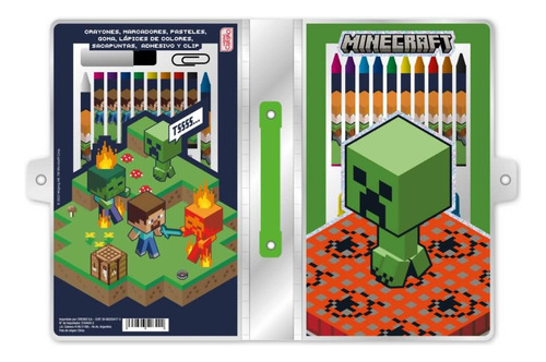 Valija De Arte Minecraf X 42pzs Fibras Crayones Goma Lápices