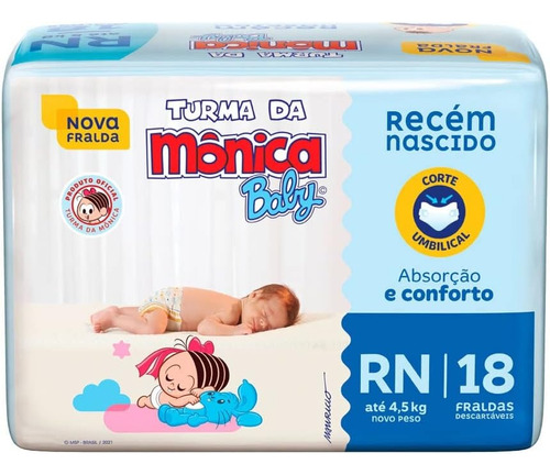  Fralda Descartável Turma Da Mônica Baby Rn 18 Unidades