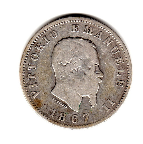 Italia Reino Moneda 1 Lira De Plata Año 1867 M Bn Km#5a.1 (Usado)